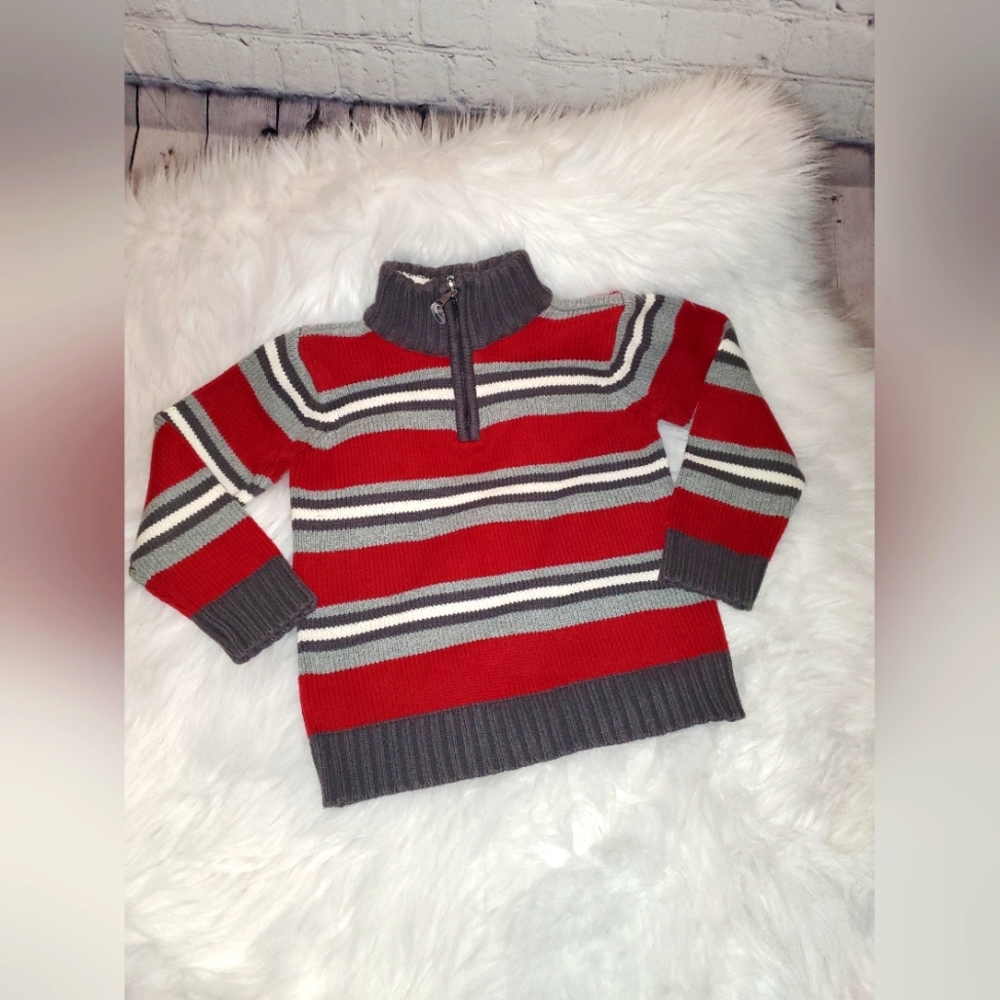 Children's Place quarter zip knit Sweater, Re & Gray, Size 4T
